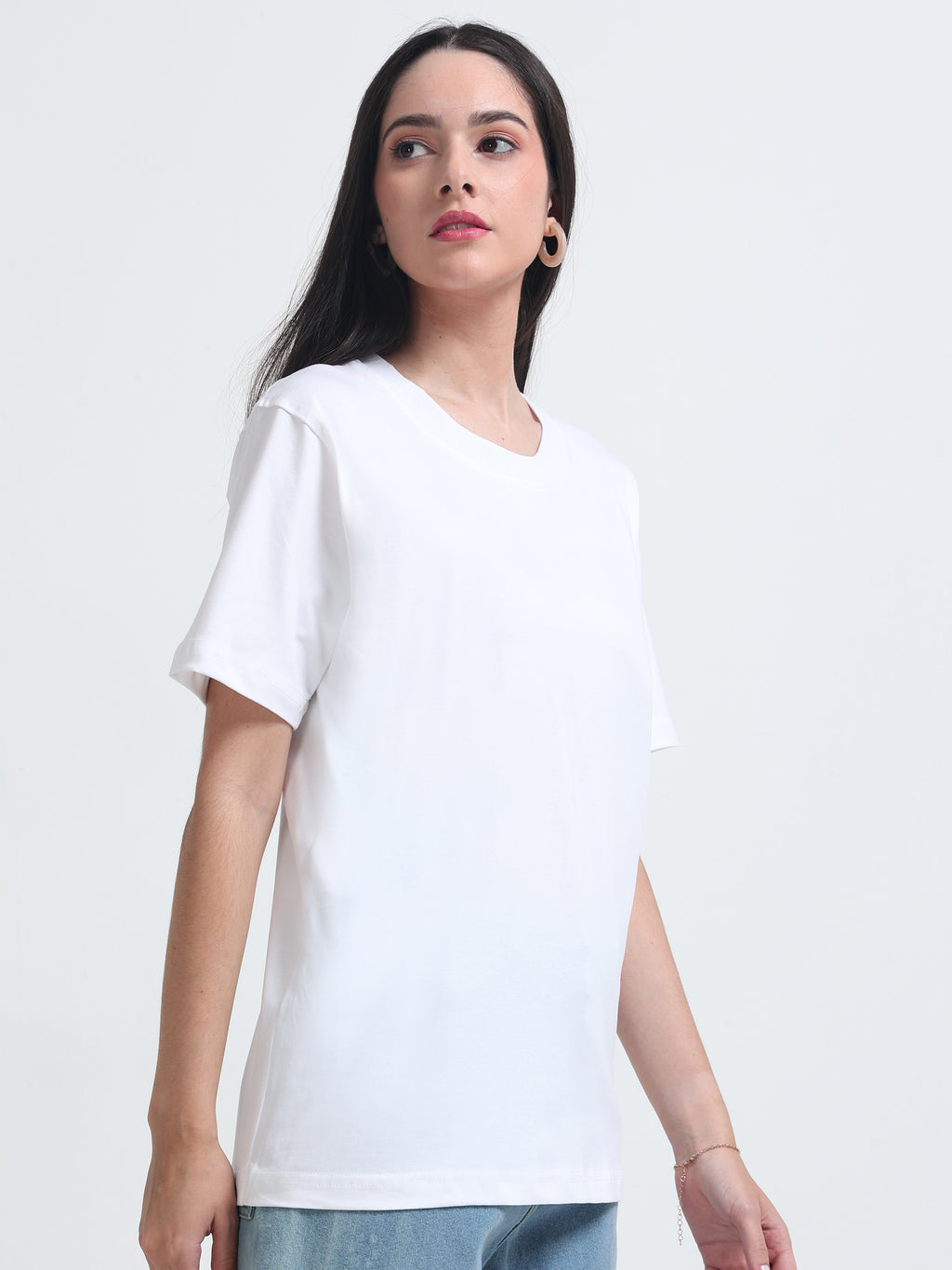 Premium White Cotton Round neck T-Shirt for women's  – Regular Fit