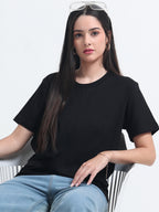 Premium black Cotton Round neck T-Shirt for women's  – Regular Fit