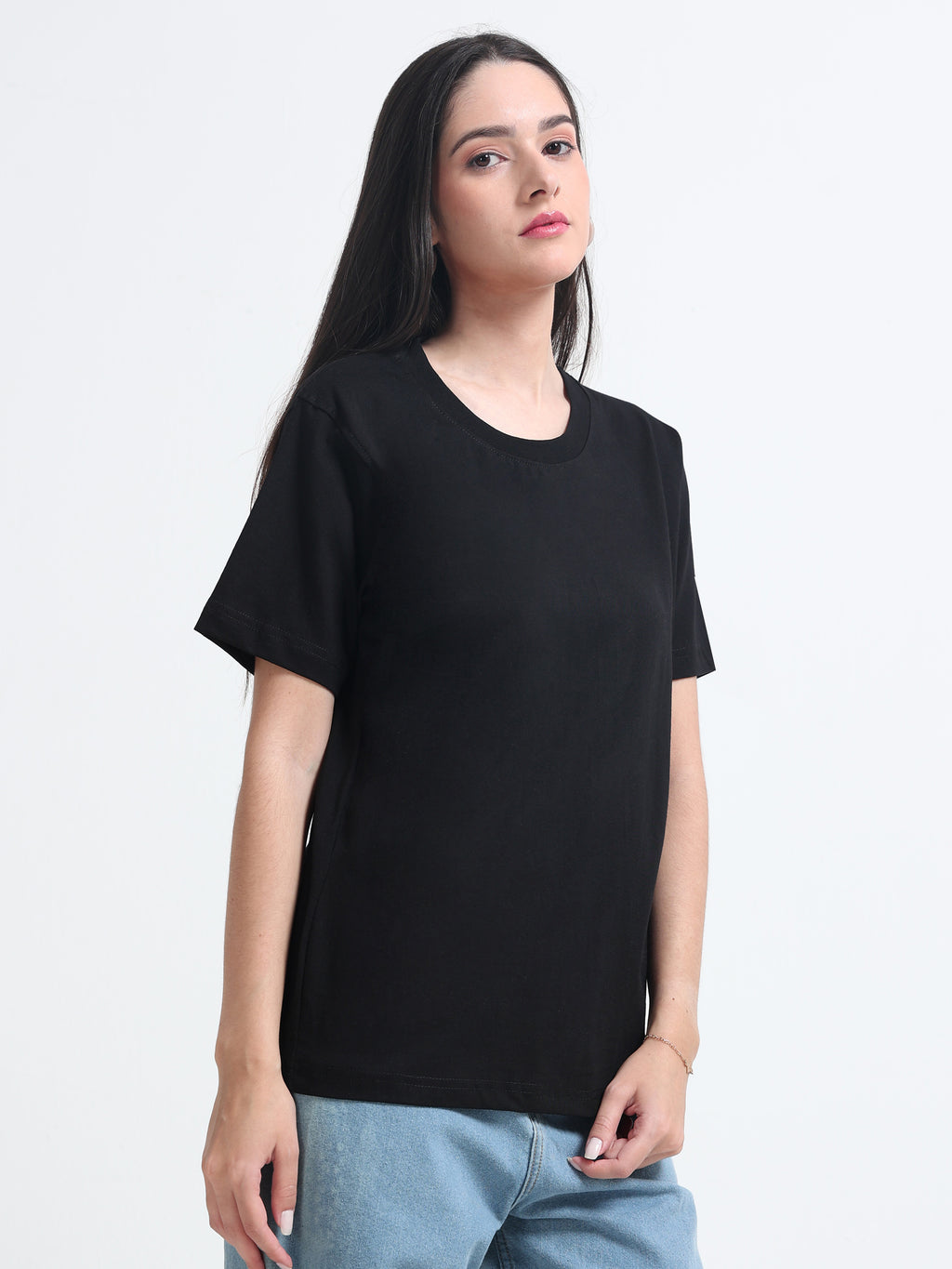 Premium black Cotton Round neck T-Shirt for women's  – Regular Fit