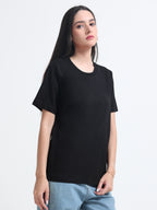 Premium black Cotton Round neck T-Shirt for women's  – Regular Fit