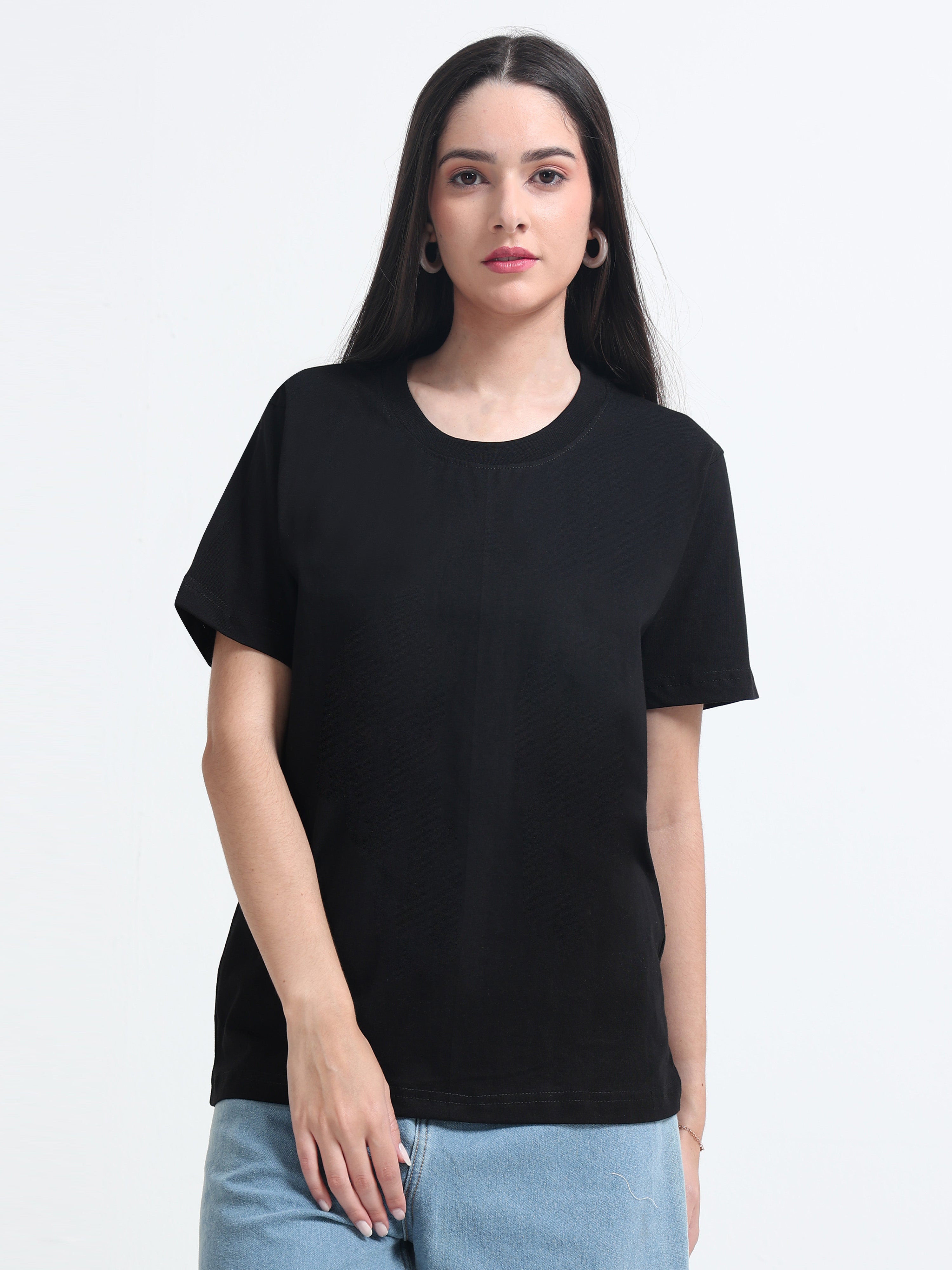 Premium black Cotton Round neck T-Shirt for women's  – Regular Fit