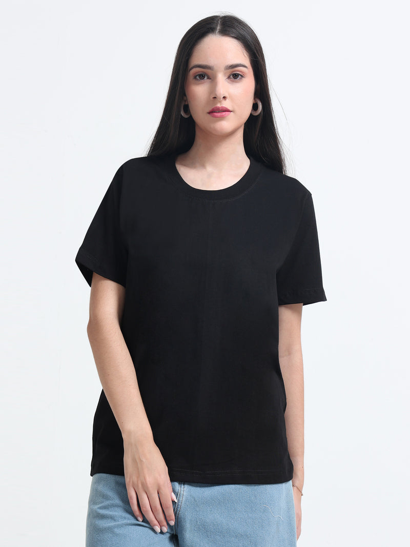 Premium black Cotton Round neck T-Shirt for women's  – Regular Fit