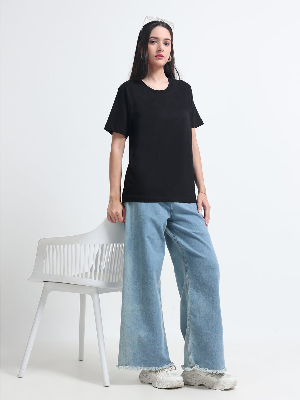 Premium black Cotton Round neck T-Shirt for women's  – Regular Fit