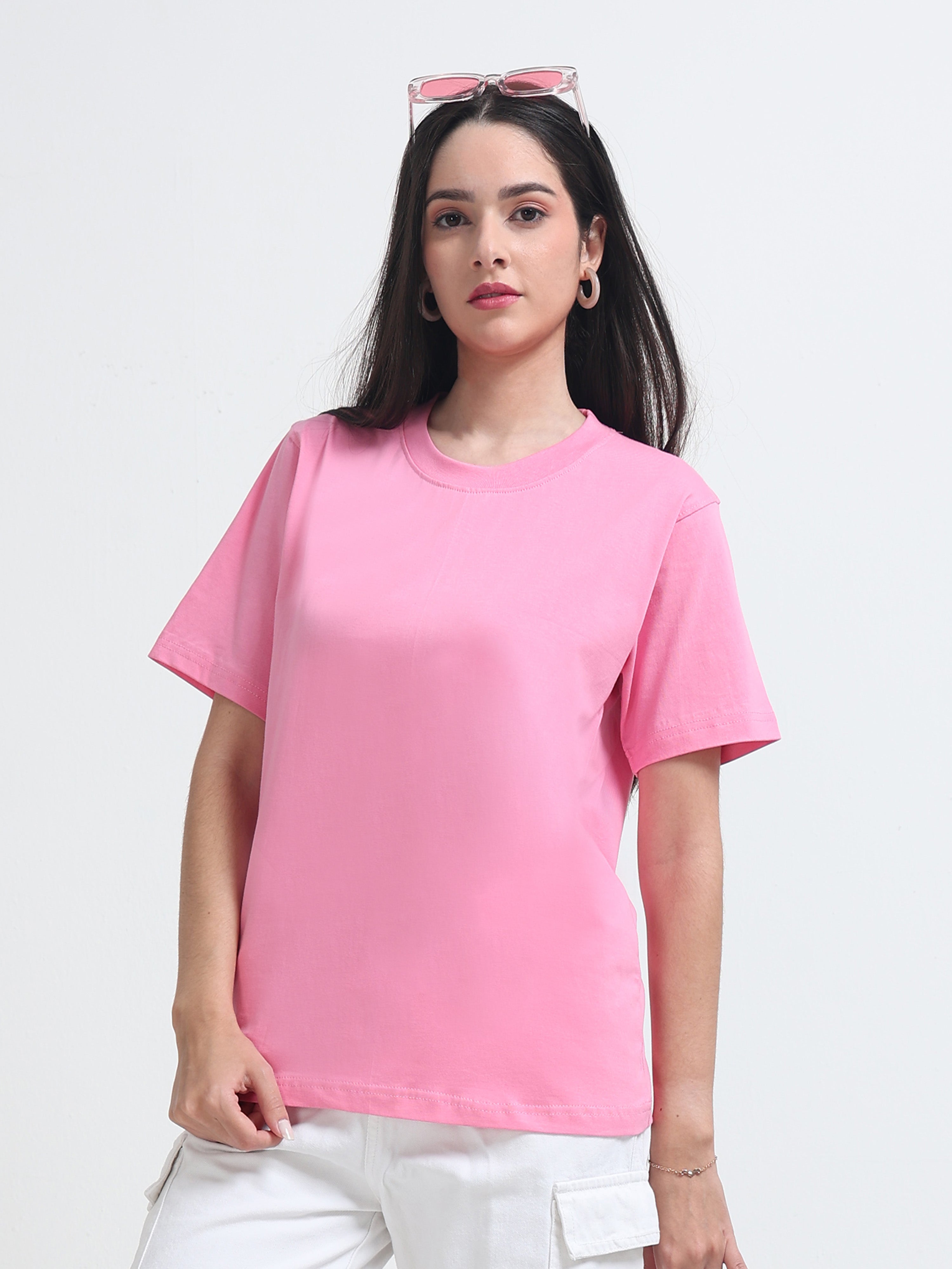 Premium Pink Cotton round neck  T-Shirt for Women's – Regular Fit