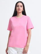 Premium Pink Cotton round neck  T-Shirt for Women's – Regular Fit