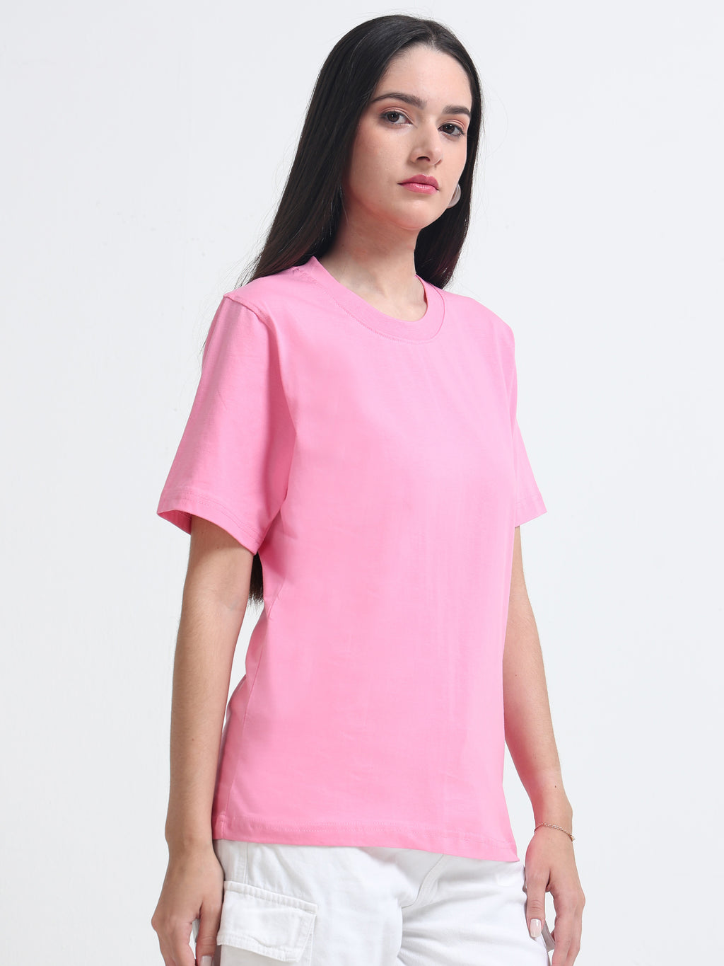 Premium Pink Cotton round neck  T-Shirt for Women's – Regular Fit