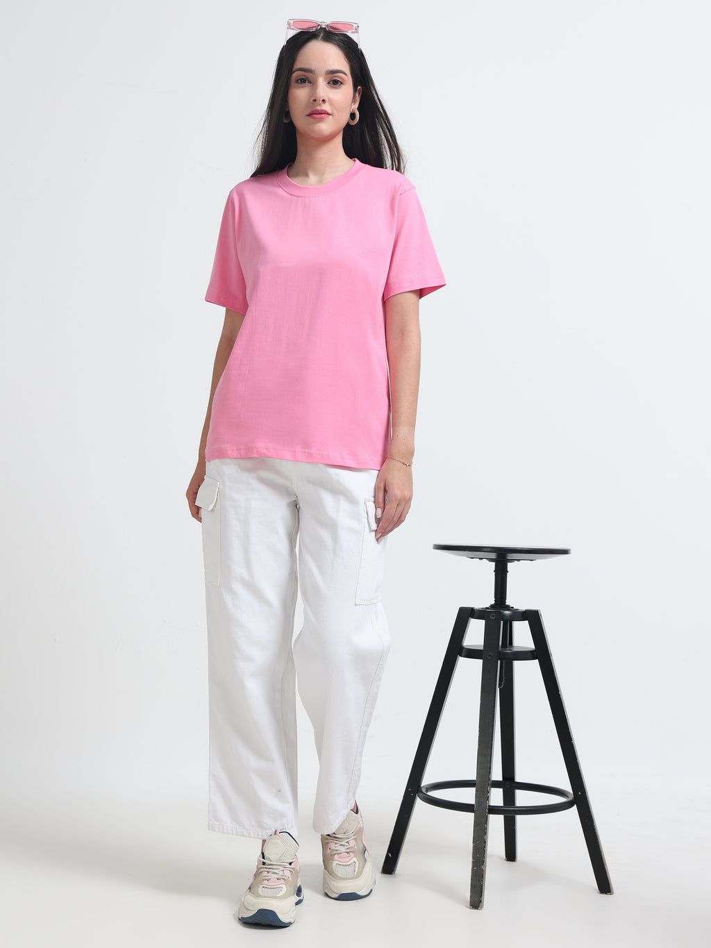 Premium Pink Cotton round neck  T-Shirt for Women's – Regular Fit