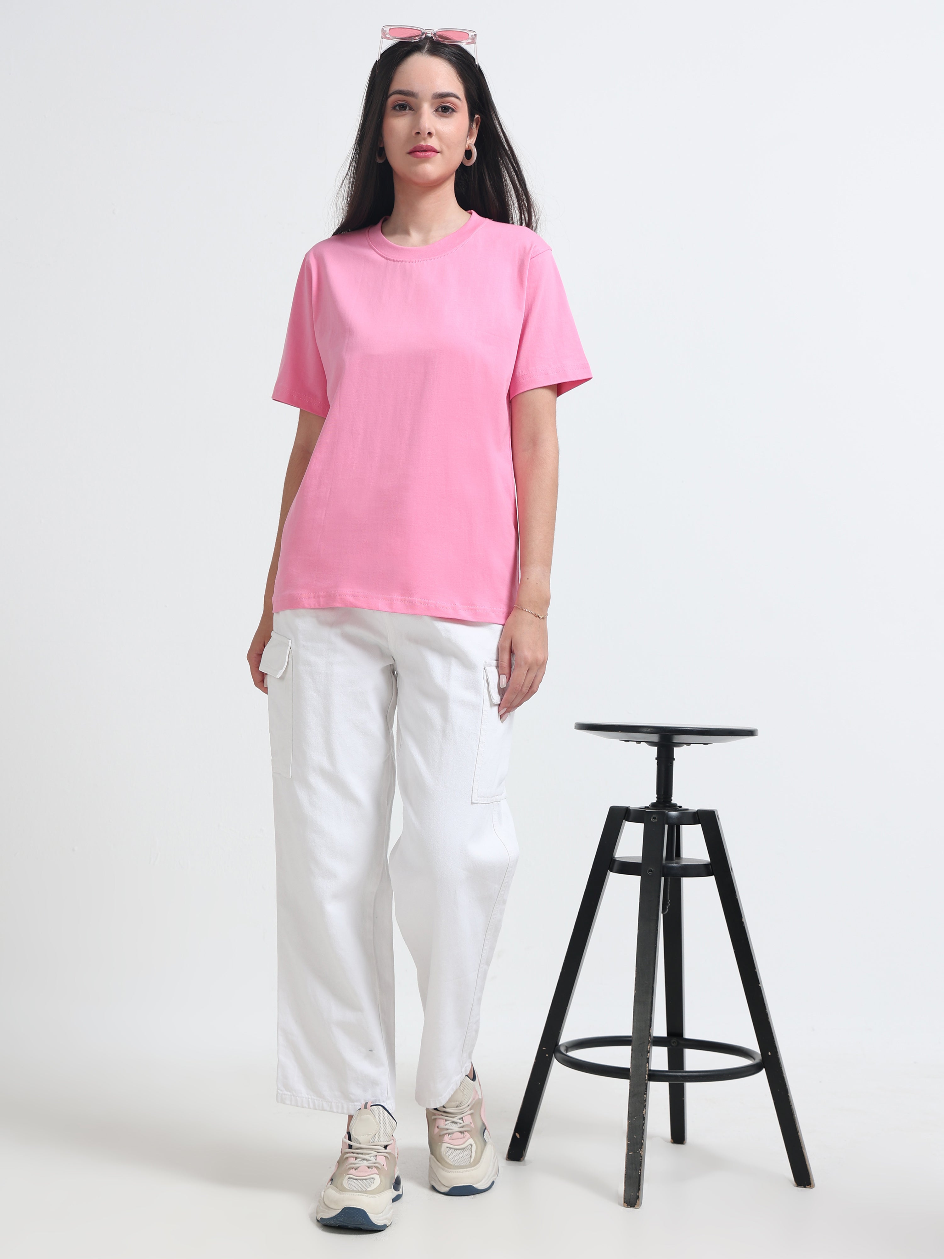 Premium Pink Cotton round neck  T-Shirt for Women's – Regular Fit