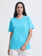 Premium Blue Cotton round neck T-Shirt for women's  – Regular Fit