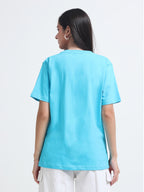 Premium Blue Cotton round neck T-Shirt for women's  – Regular Fit