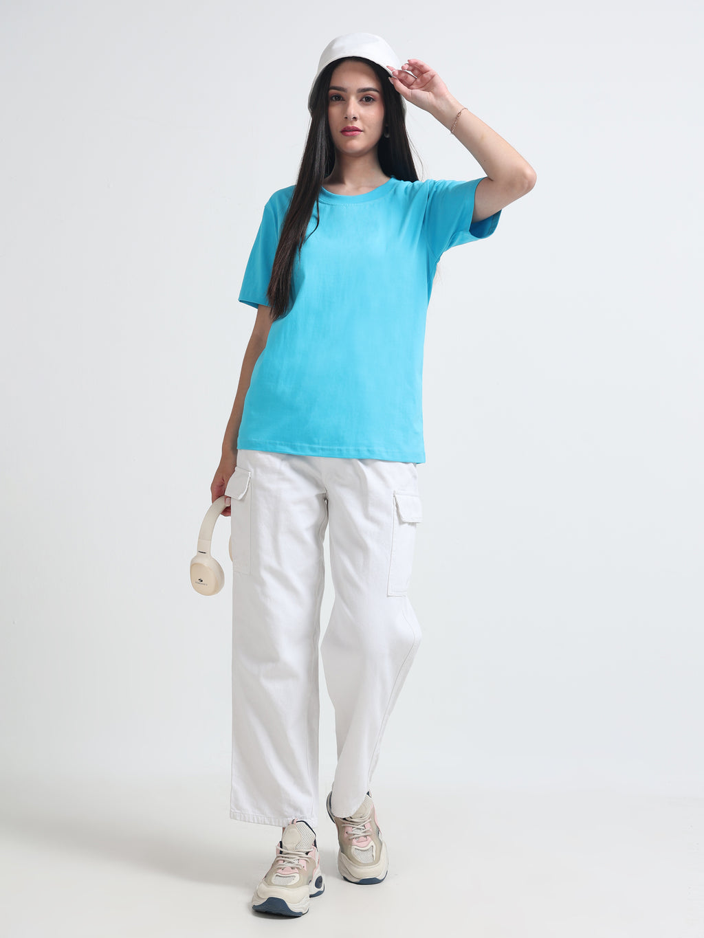 Premium Blue Cotton round neck T-Shirt for women's  – Regular Fit