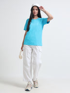 Premium Blue Cotton round neck T-Shirt for women's  – Regular Fit