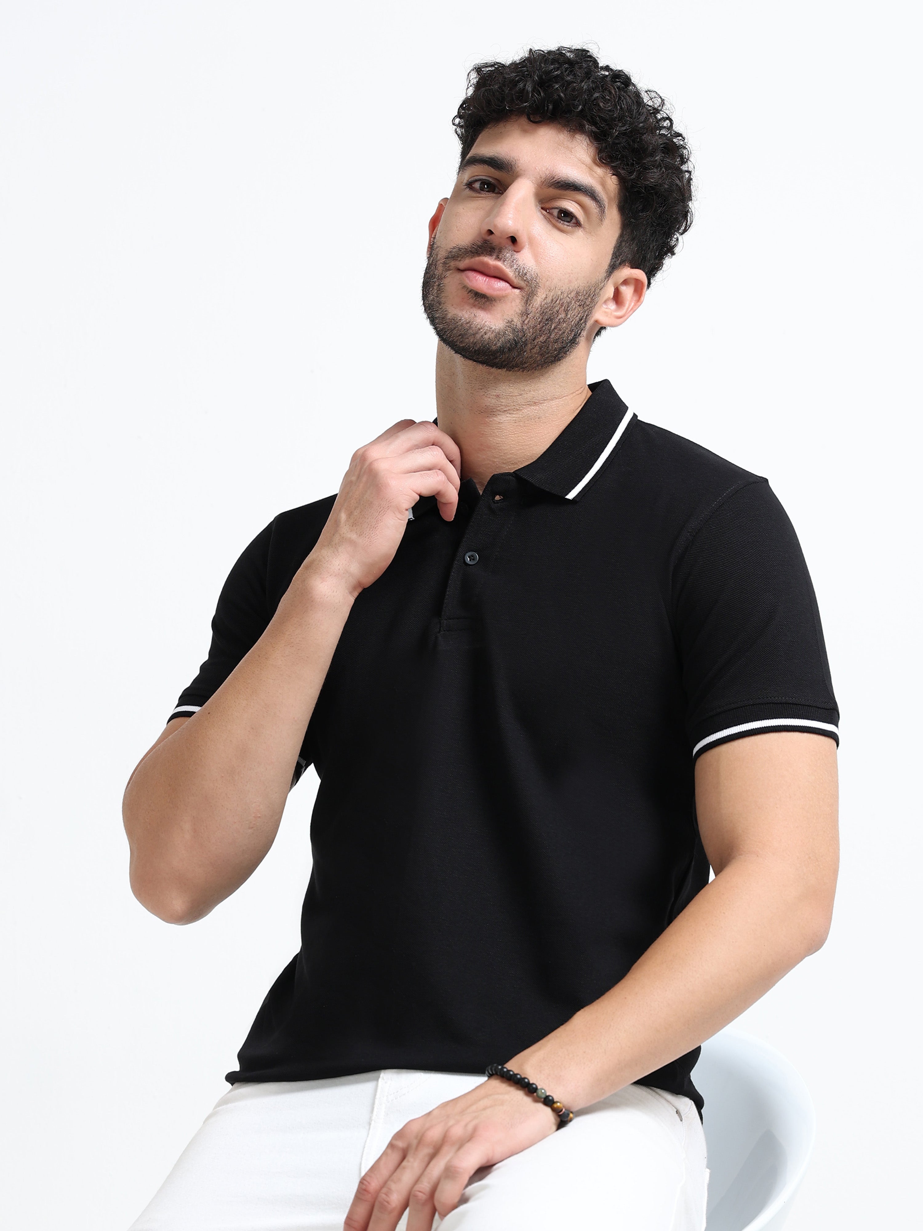 Premium Black Cotton Polo T-Shirt for men's  – Regular Fit