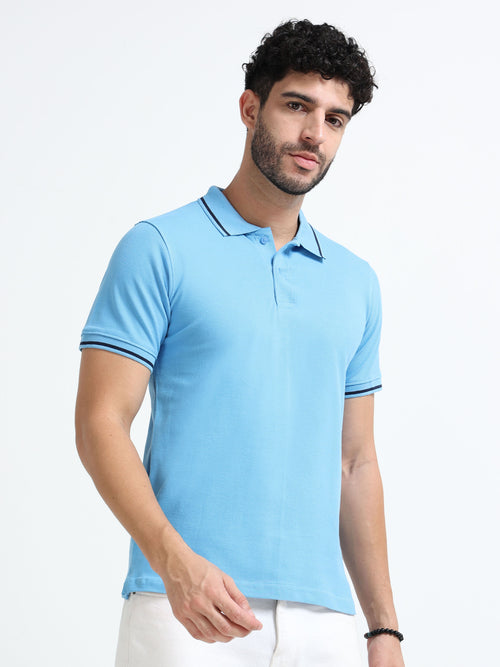 Premium sky Blue Cotton Polo T-Shirt for men's  – Regular Fit