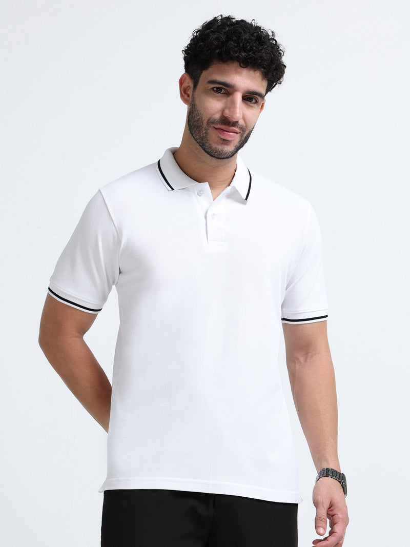 Premium White Cotton Polo T-Shirt for men's  – Regular Fit