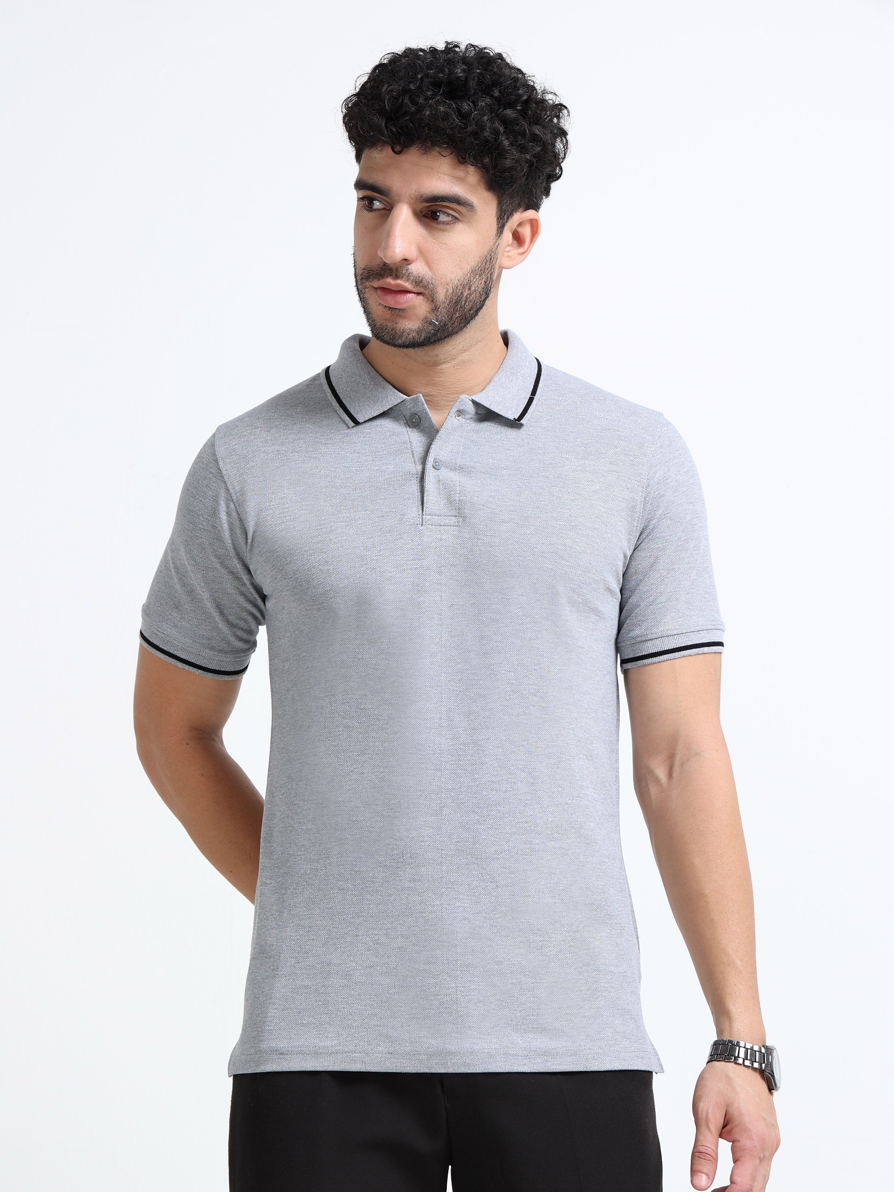 Premium Grey Cotton Polo T-Shirt for men's  – Regular Fit