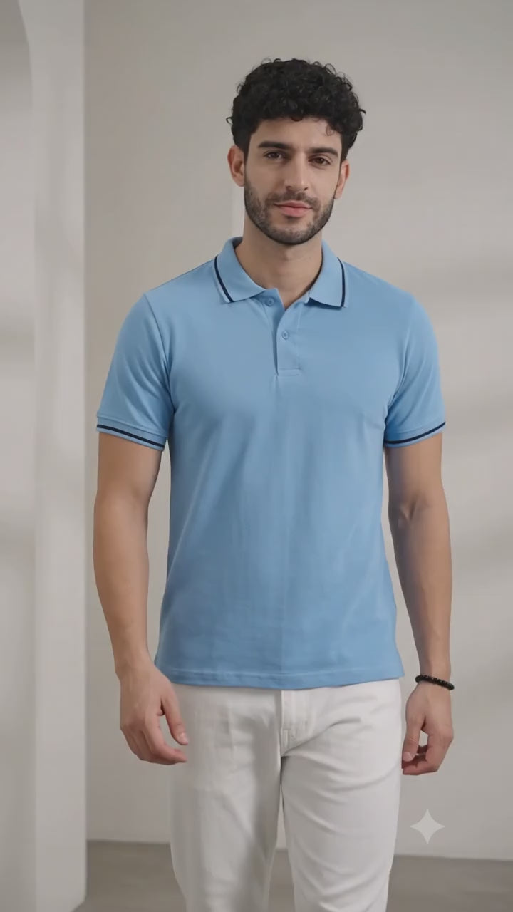 Premium sky Blue Cotton Polo T-Shirt for men's  – Regular Fit