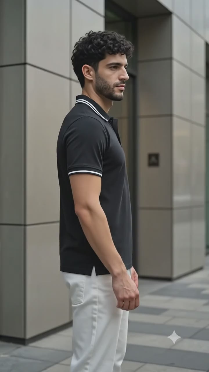 Premium Black Cotton Polo T-Shirt for men's  – Regular Fit