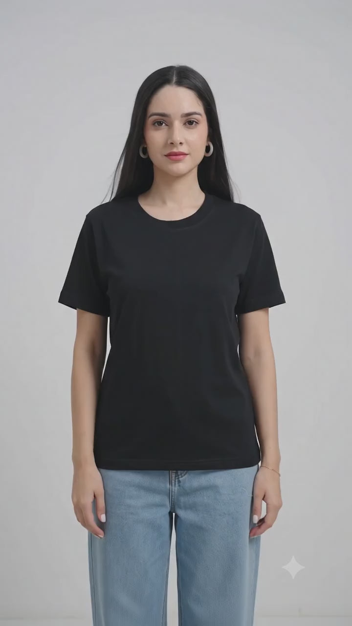 Premium black Cotton Round neck T-Shirt for women's  – Regular Fit